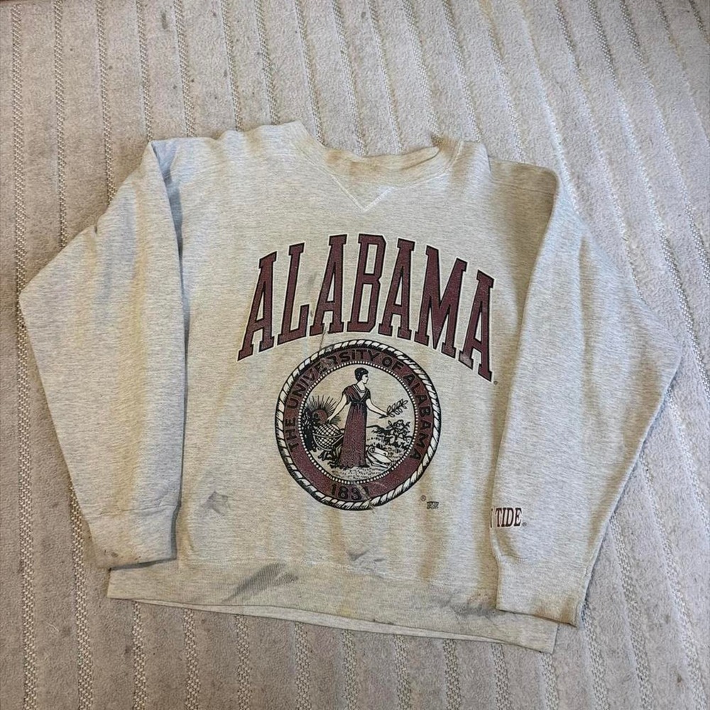 VTG University of Alabama Crimson Tide Big Crest V Galt Sand Sweatshirt Size L